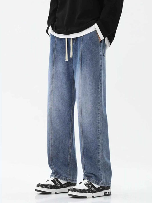 Men's Full Size Relaxed Fit Wide Leg Drawstring Jeans Plus Size