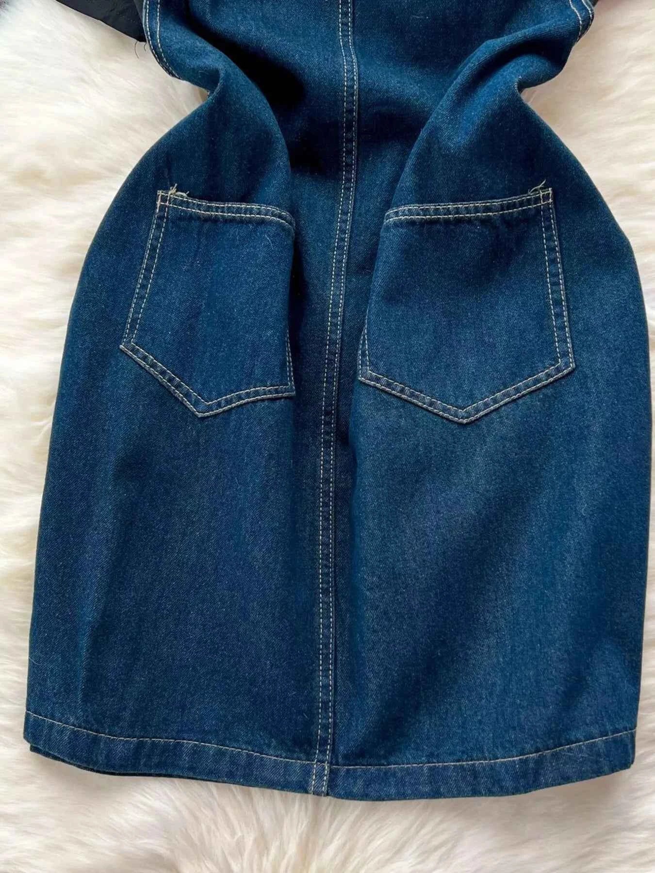 Short Sleeve T-Shirt and Denim Overall Dress Set