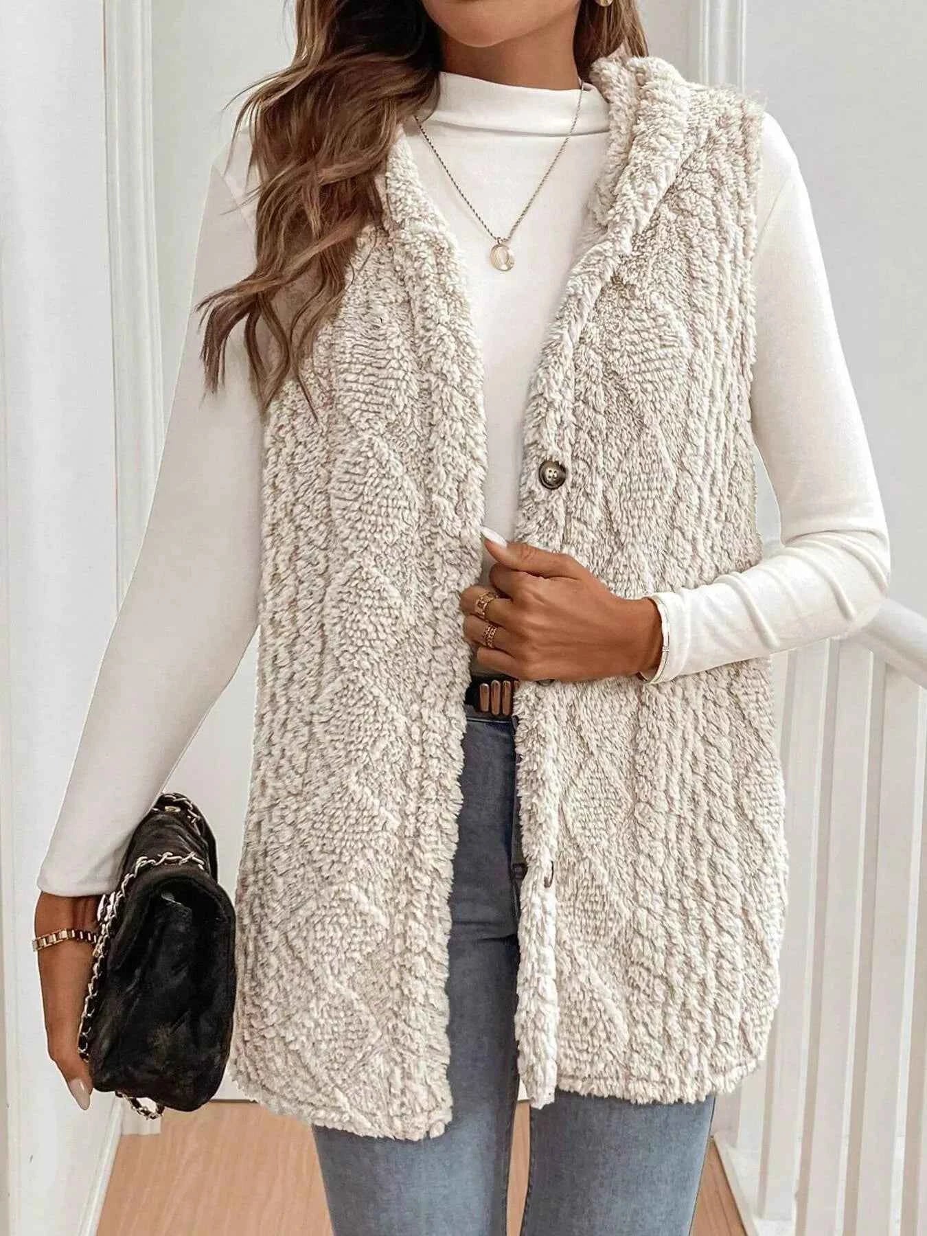 Cozy Sherpa Fleece Hooded Vest Coat