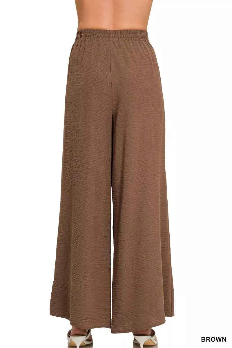 Zenana Woven Airflow Elastic Waistband Pants