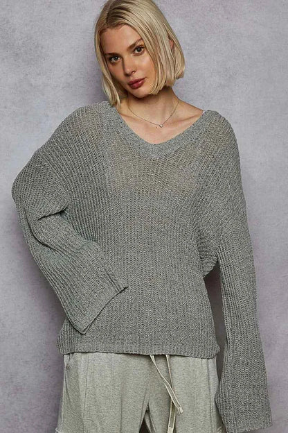 POL Oversized V-Neck Knit Top