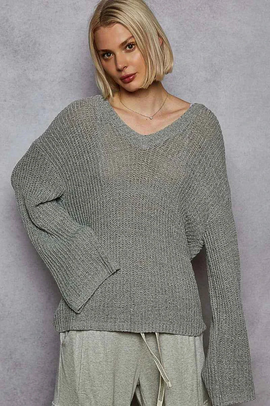 POL Oversized V-Neck Knit Top