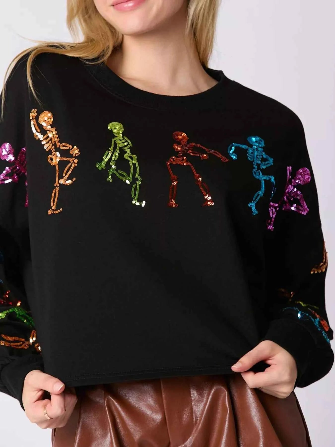Halloween Colorful Sequin Skeleton Sweatshirt