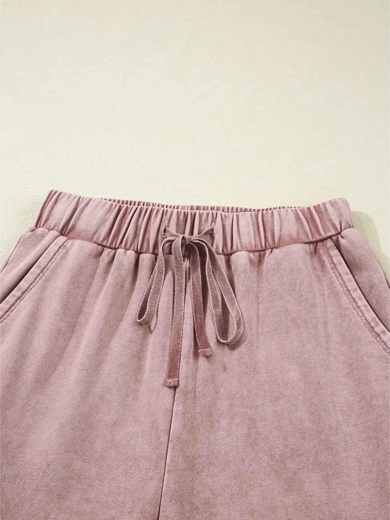 Mineral Wash Tiered Wide Leg Patchwork Drawstring Pants