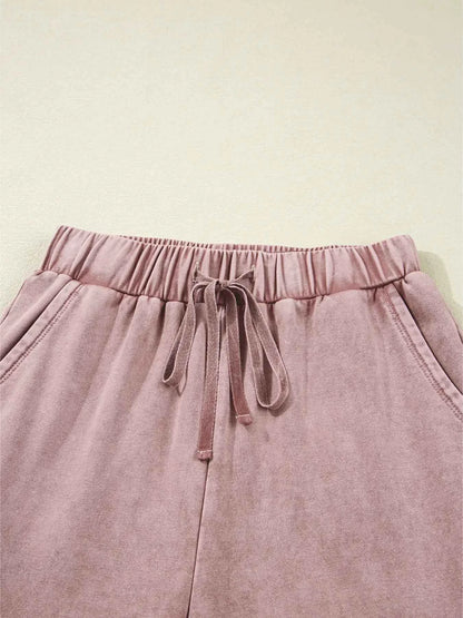 Mineral Wash Tiered Wide Leg Patchwork Drawstring Pants