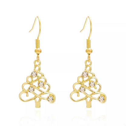18K Gold-Plated Rhinestone Christmas Tree Dangle Earrings