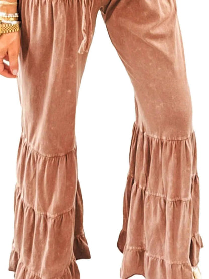 Drawstring Flare Ruffle Pants