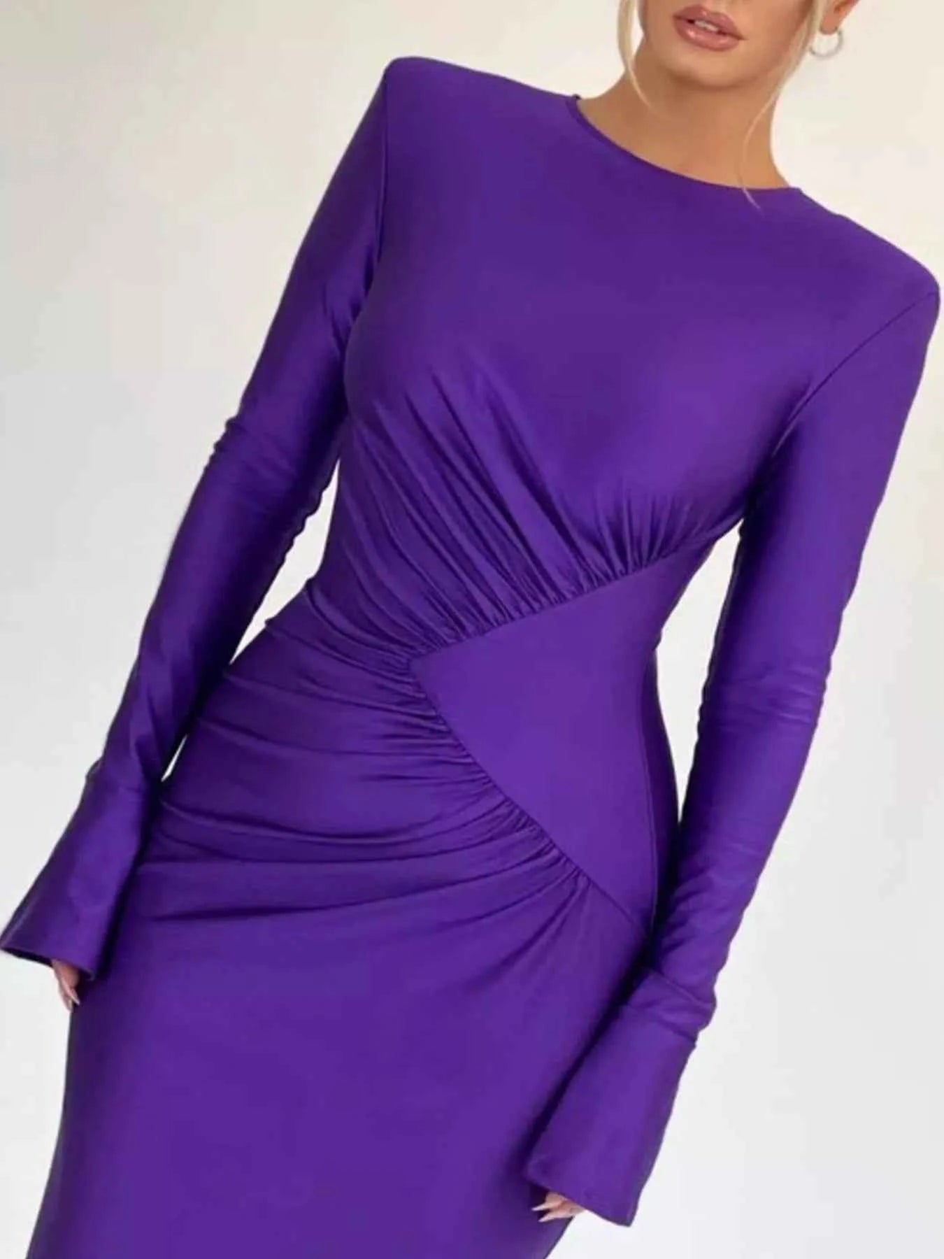 Ruched Long Sleeve Bodycon Maxi Dress