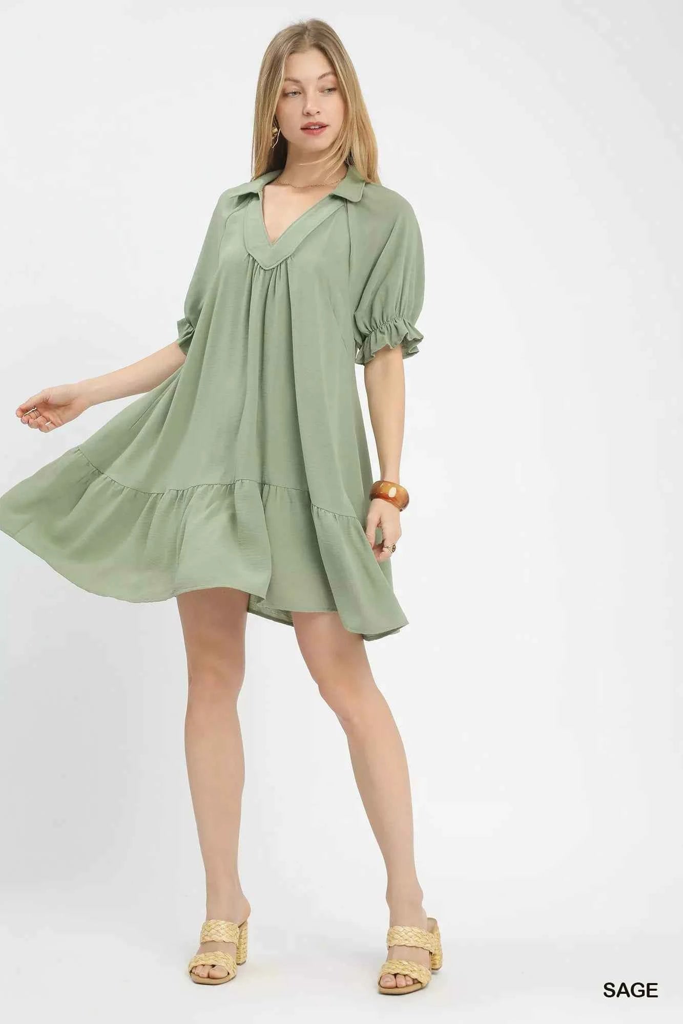 Umgee Tiered Puff Sleeve Babydoll Dress