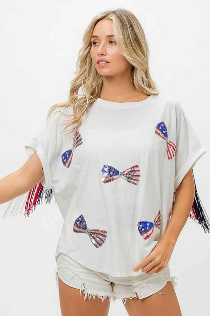 BiBi American Flag Sequin Ribbon T-Shirt