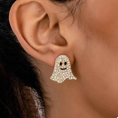 18K Gold-Plated Rhinestone Halloween Ghost Earrings