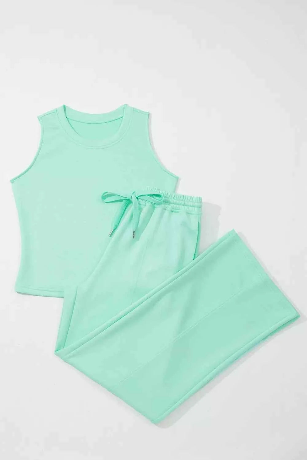 Drawstring Elastic Waistband Solid Color Two Piece Casual Set