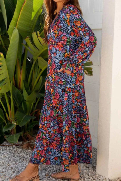 Floral Print Flounce Sleeve Dress