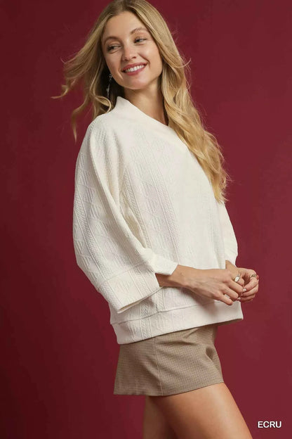 Umgee Textured Knit V-Neck Top