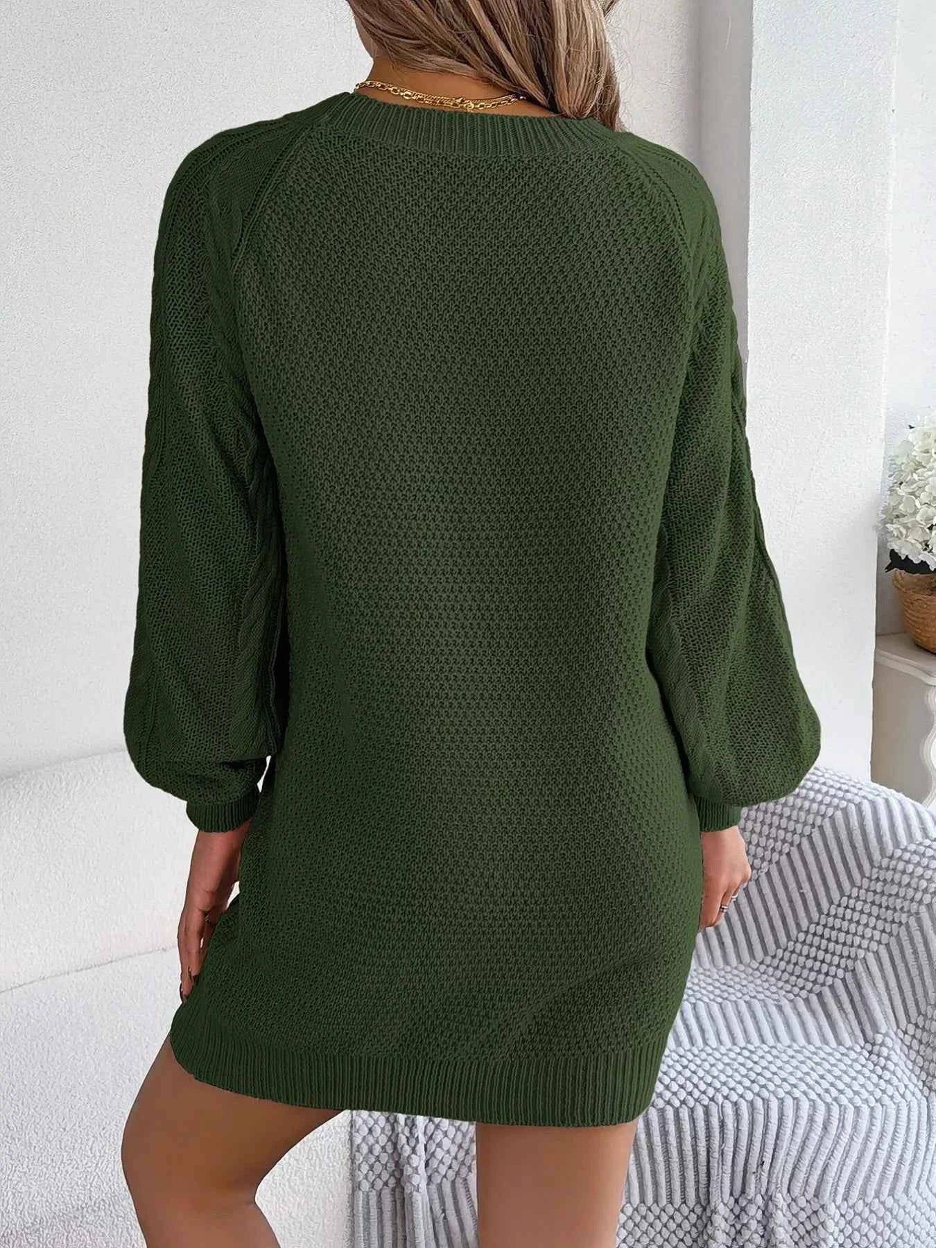 Diamond Cable Knit Sweater Dress with Long Sleeves