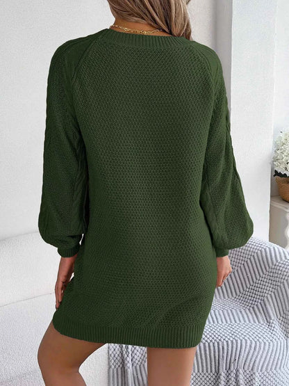 Diamond Cable Knit Sweater Dress with Long Sleeves