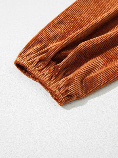 Velvet Ribbed Texture Square Neck Slim Puff Sleeve Top