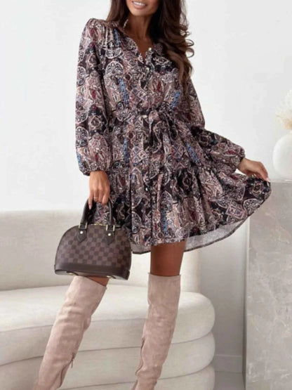 Floral Print Tie Waist Mini Dress
