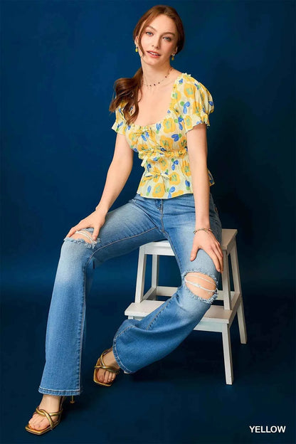 Umgee Floral Smocked Peplum Blouse