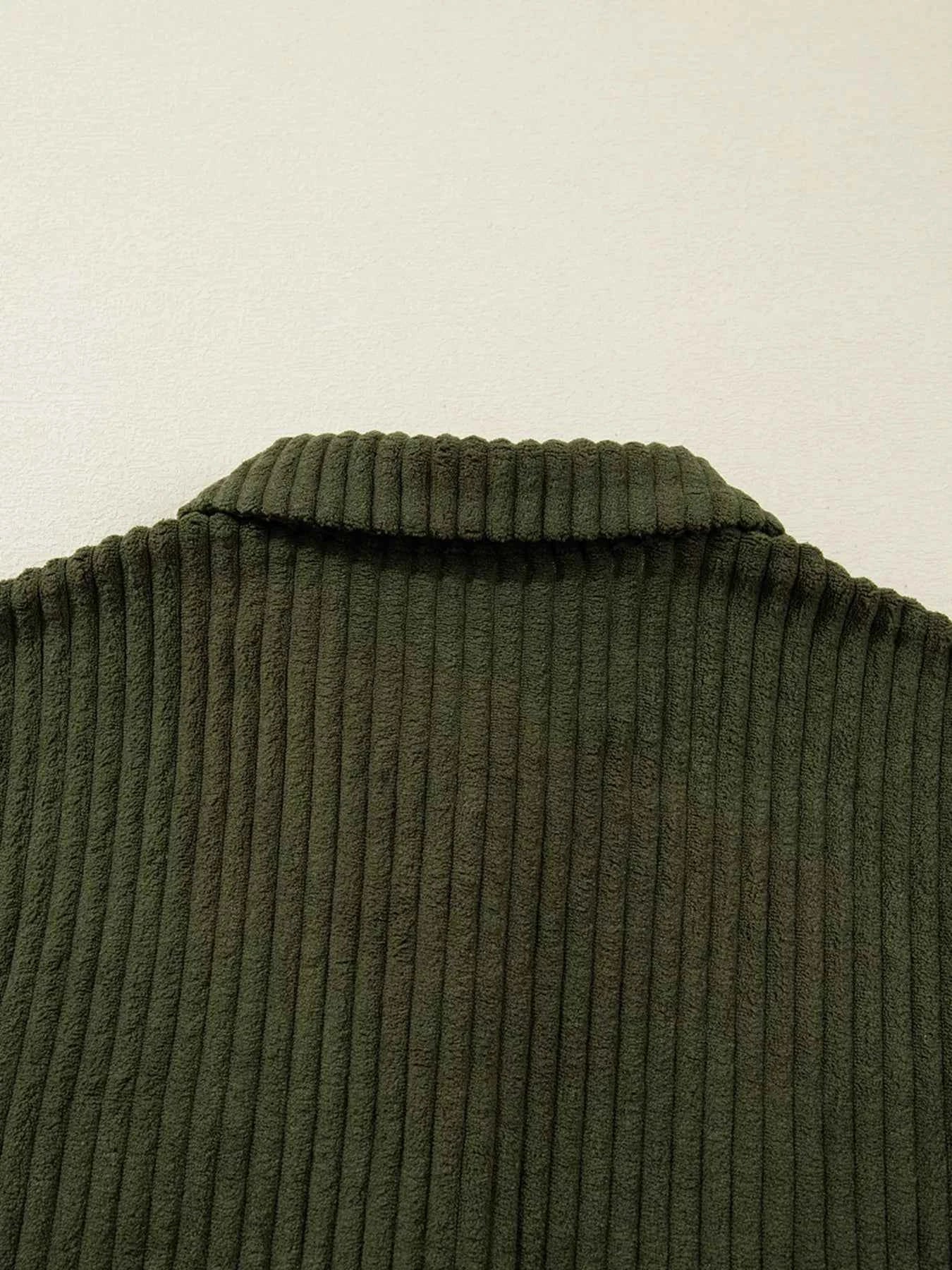 Ribbed Fleece Plaid Print Patchwork Button Up Jacket