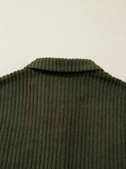 Ribbed Fleece Plaid Print Patchwork Button Up Jacket