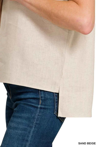 Zenana Linen V-Neck Sleeveless Top