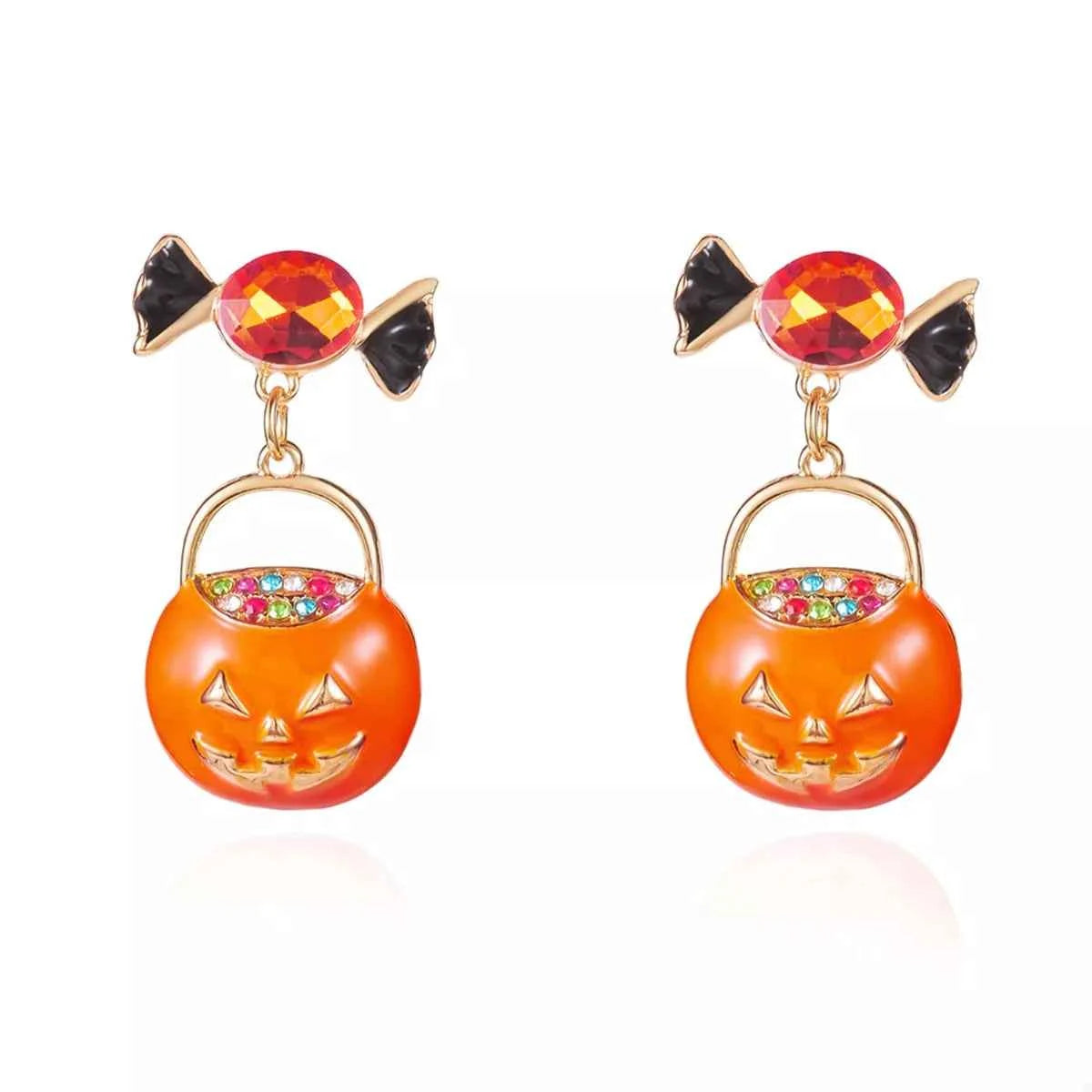 Halloween Rhinestone Pumpkin Dangle Earrings