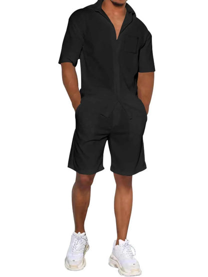 Men's Plus Size Button Up Shirt and Shorts Set