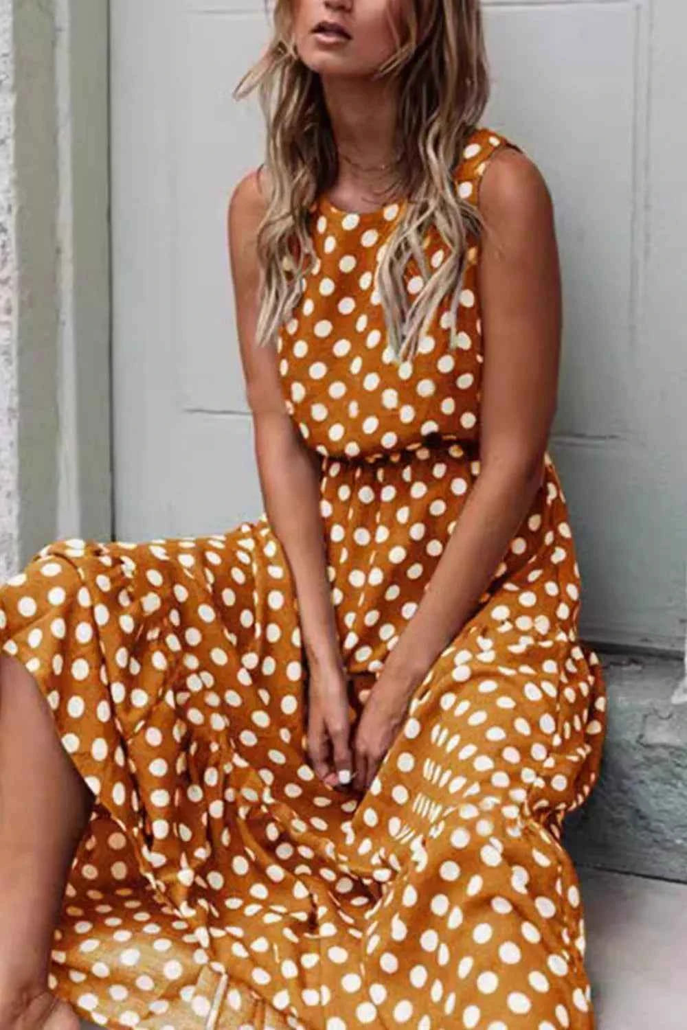Sleeveless Polka Dot Casual Dress