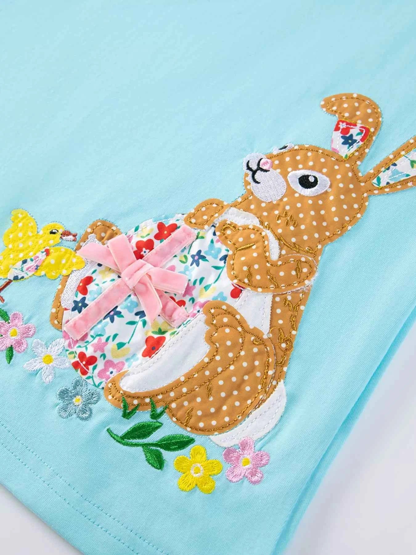 Children's Bunny Striped Sleeve Casual Dress