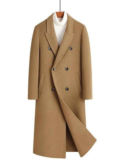 Men's Plus Size Double-Breasted Long Wool Coat