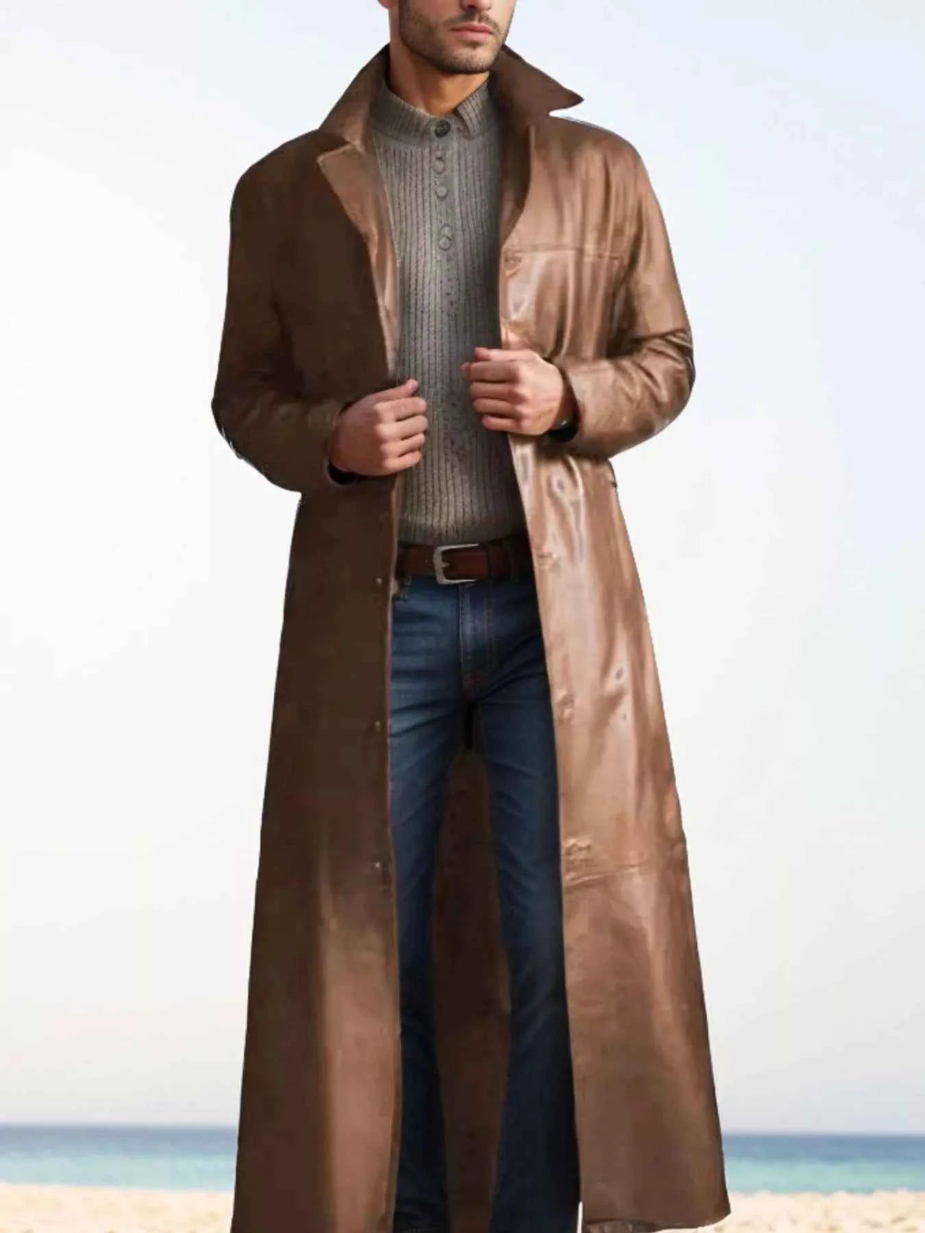Men's Full Size Button Up Long Sleeve Longline Jacket Plus Size