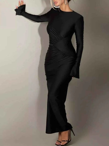 Ruched Long Sleeve Bodycon Maxi Dress