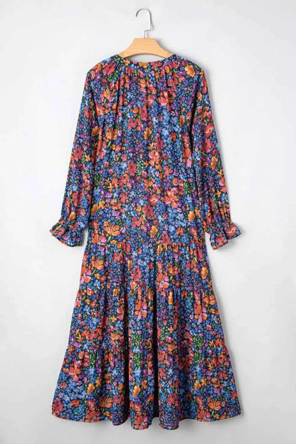 Floral Print Flounce Sleeve Dress