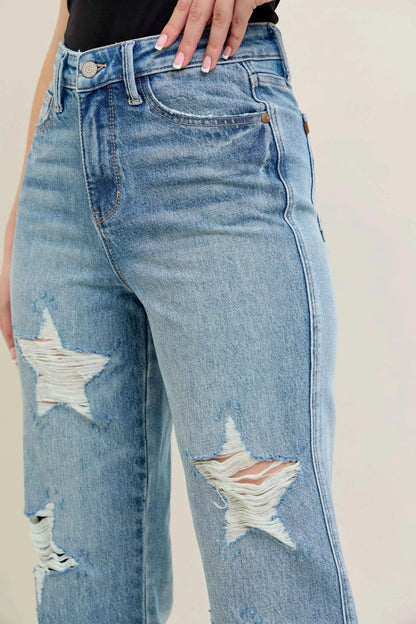 Judy Blue Full Size High Waist  Rigid Magic Star Shaped Destroy 90's Straight Jeans Plus Size