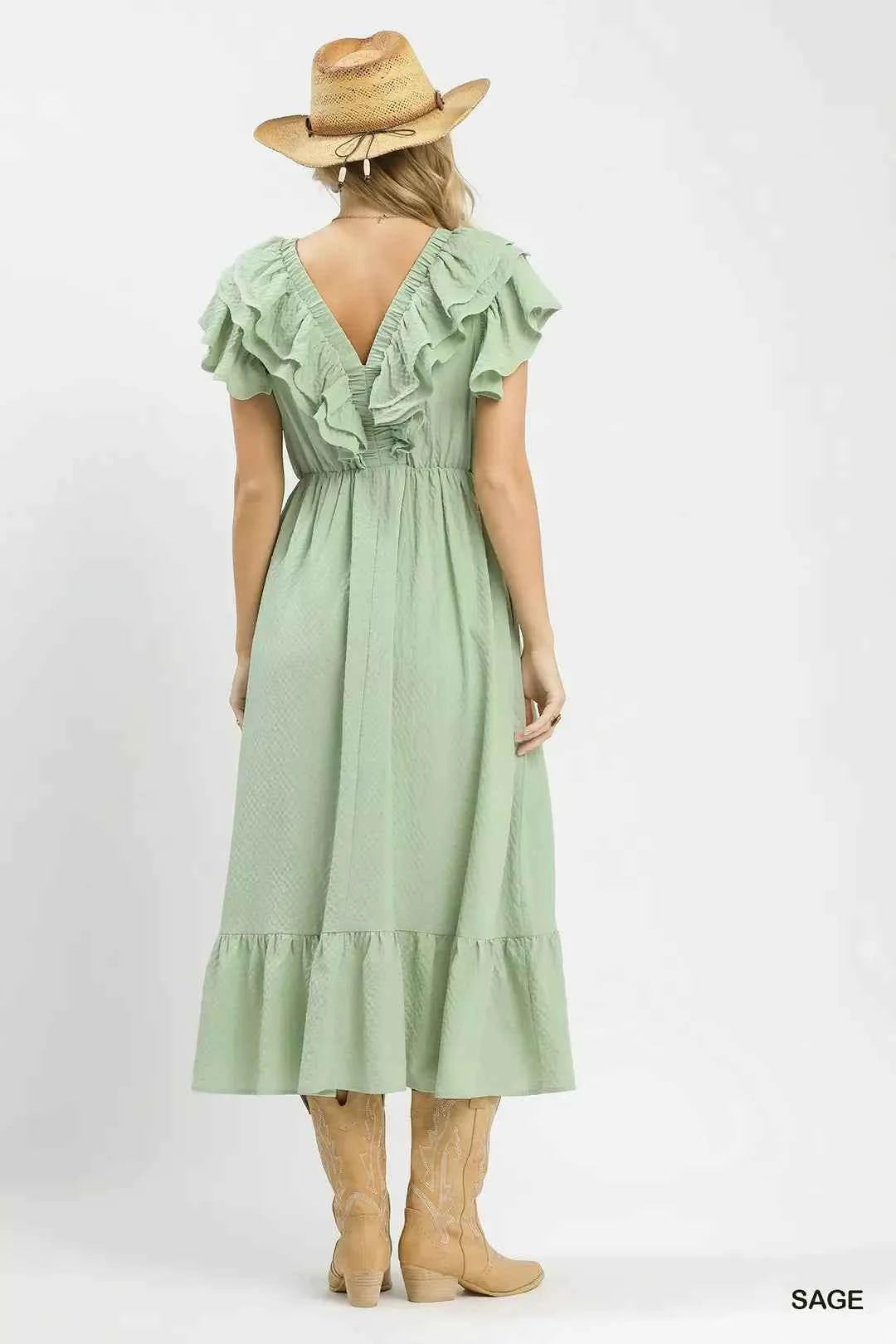 Umgee Textured Ruffle Midi Dress