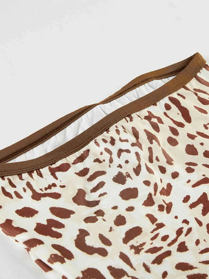 Leopard Print Strapless Top and Skirt Two-Piece Set