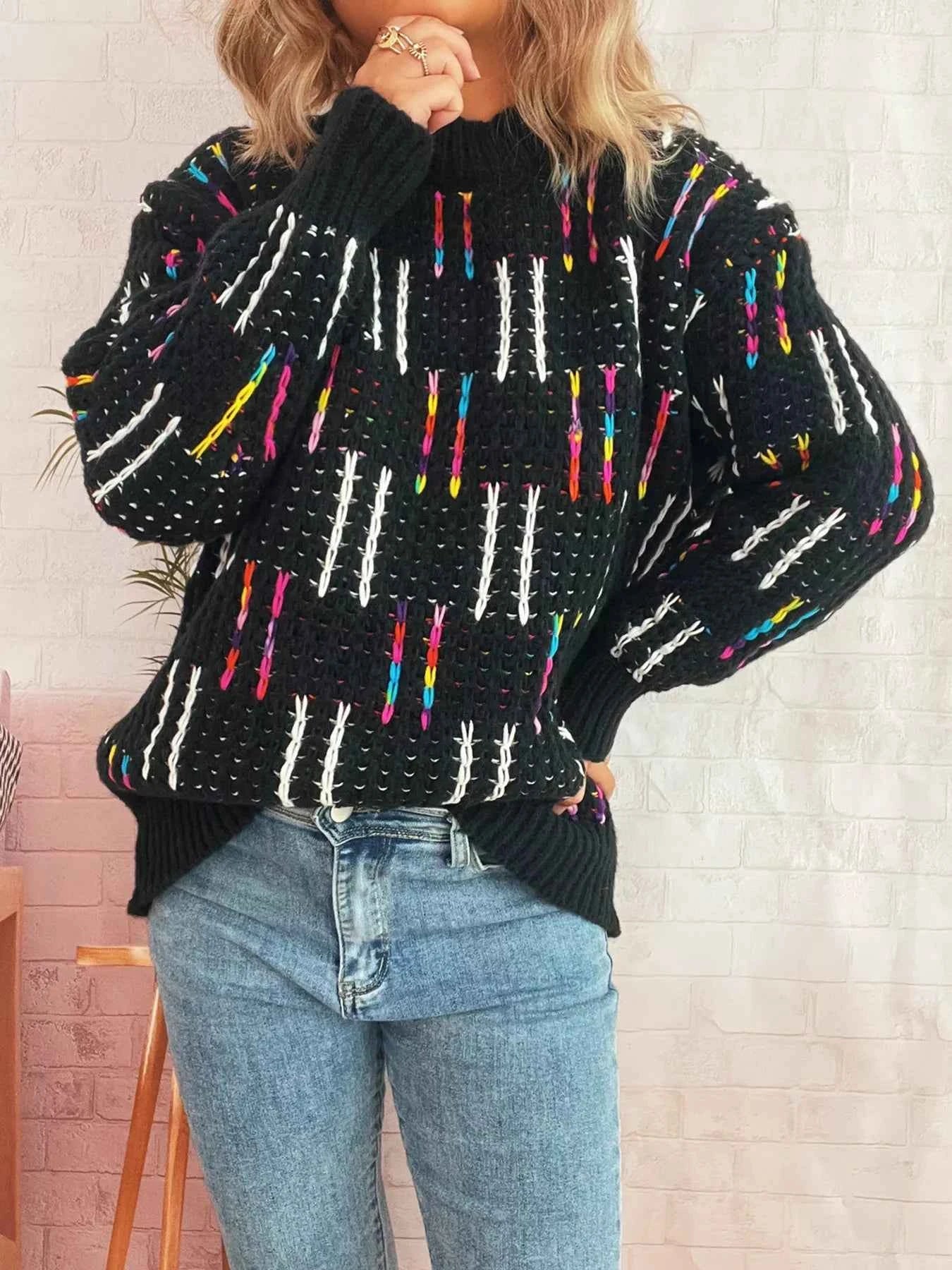 Colorful Round Neck Long Sleeve Sweater