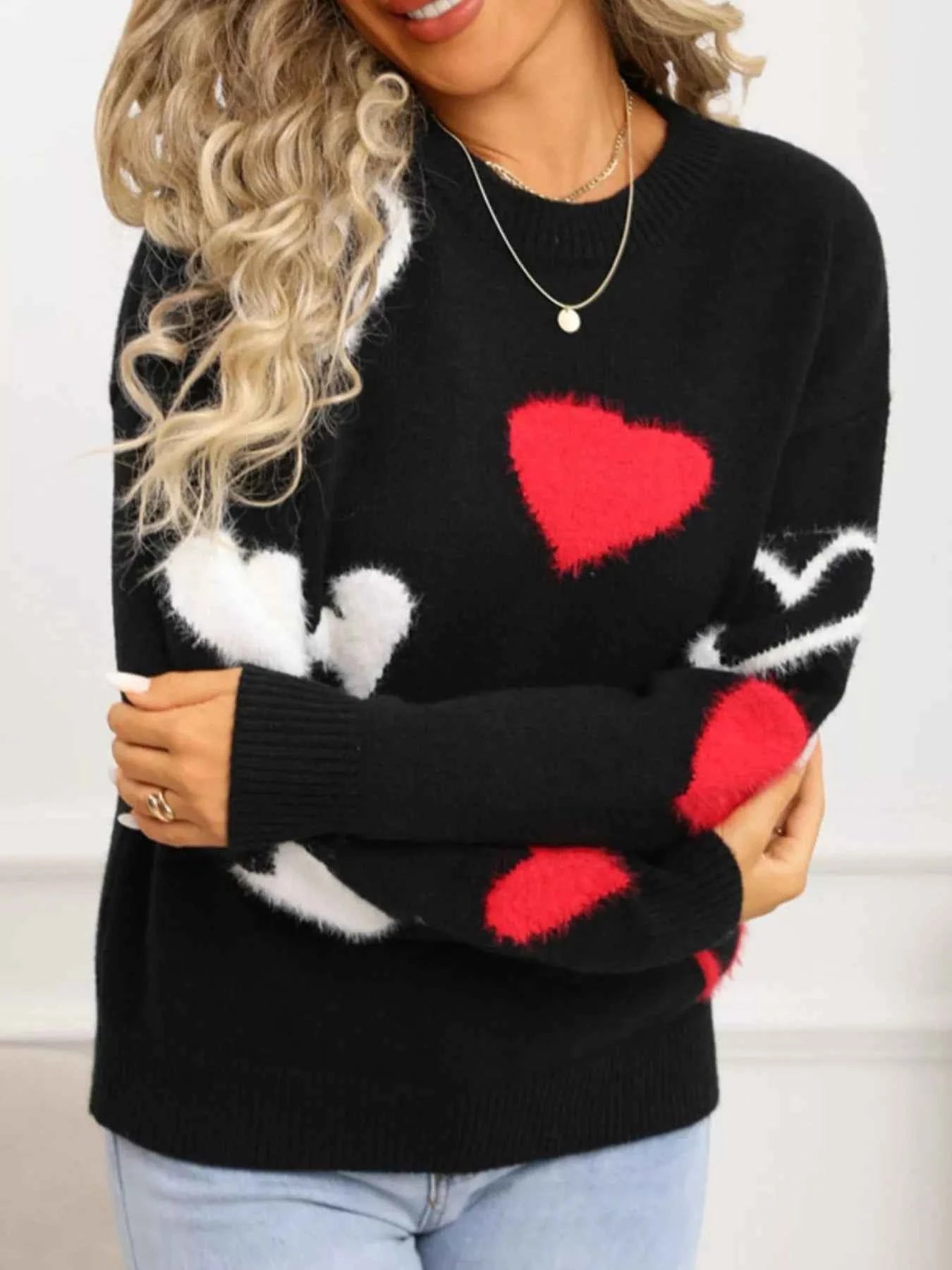 Valentine's Day Heart Pattern Knit Sweater