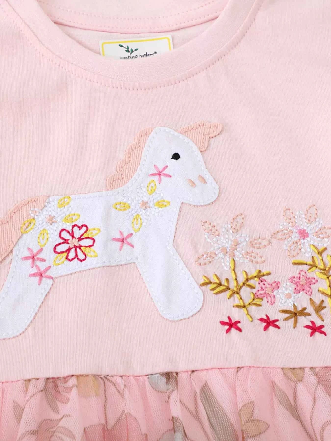 Children's Unicorn Applique Floral Mesh Dress