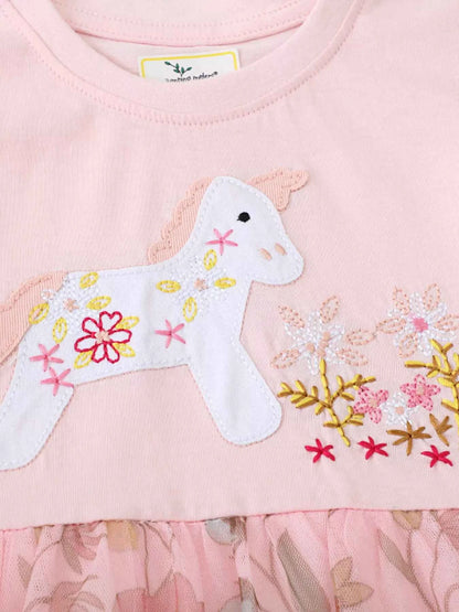 Children's Unicorn Applique Floral Mesh Dress