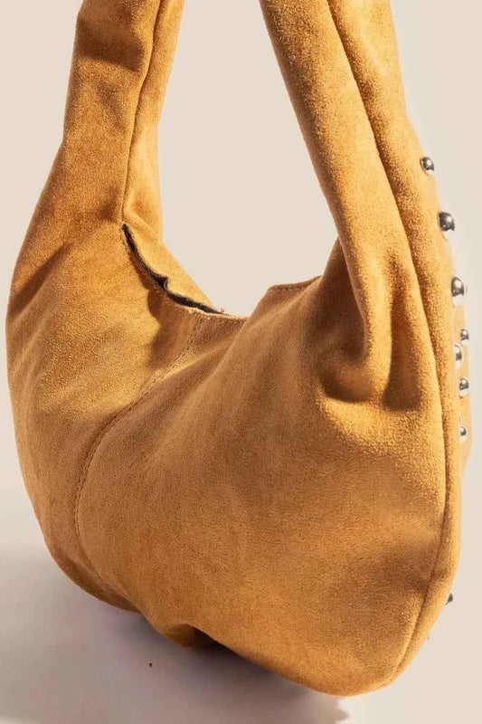 Fame Metallic Studded Faux Suede Hand Bag