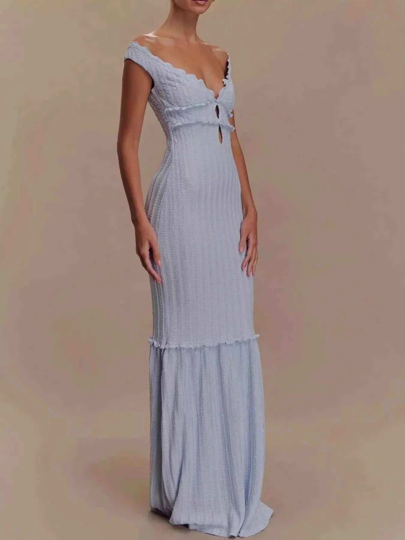 Frill Off-Shoulder Knit Maxi Mermaid Dress