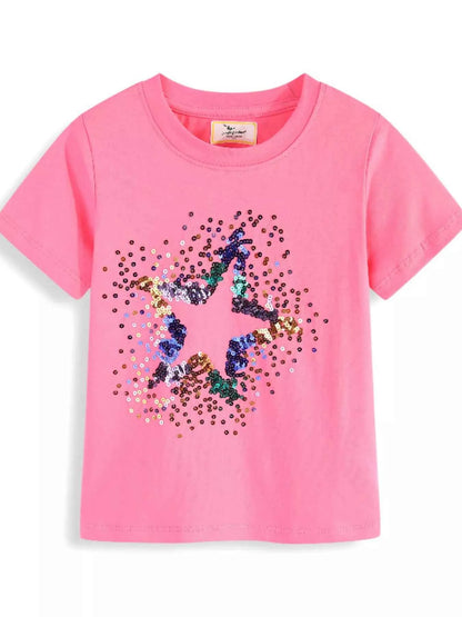 Children's Star Sequin Round Neck Tee
