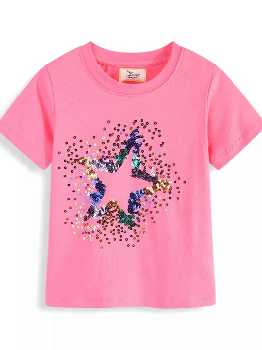 Children's Star Sequin Round Neck Tee