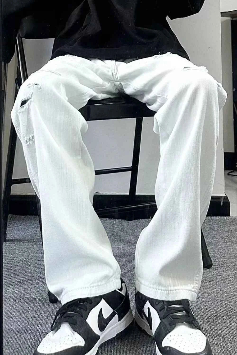 Men's Full Size Distressed Wash Wide Leg Jeans Plus Size