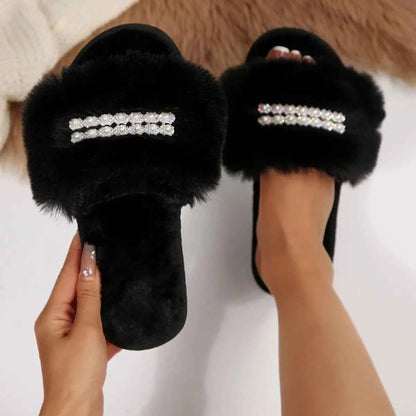 Rhinestone Open Toe Flats Slippers