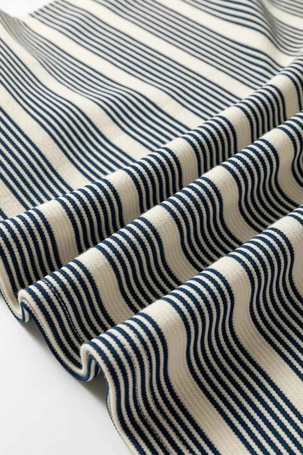 Stripe Ruffled Short Sleeve Contrast Trim Button Notched Neck Midi Dress