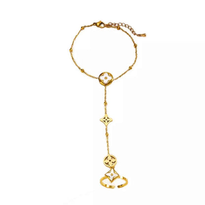 18K Gold-Plated Clover Charm Hand Chain Bracelet