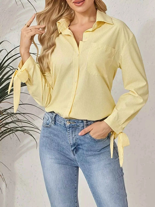 Striped Tie-Cuff Long Sleeve Shirt